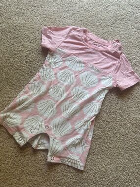 Silkberry Baby 0-3M Organic Cotton Seashell Romper Pink Beach One Piece